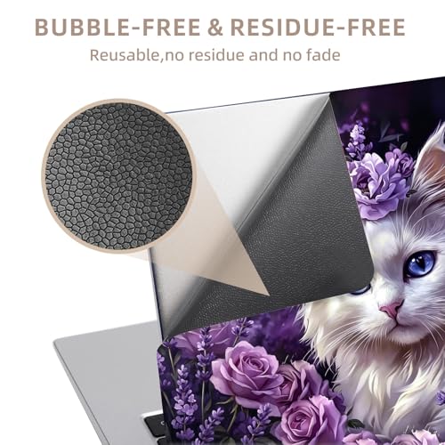 Universal Laptop Skin Sticker for 12/13/14/15.6 Inch Laptops, Reusable Vinyl Laptop Decal Cover, Waterproof Scratch Resistant Notebook Skin with 2 Wrist Pads,Flower Bed with Cute White Cat - color: Flower Bed with Cute White Cat
