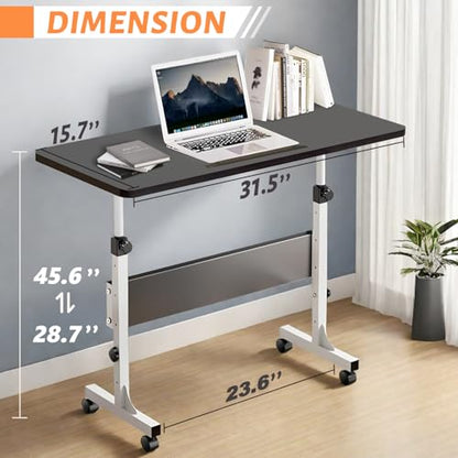 Rolling Desk Adjustable Height,Portable Laptop Desks,Small Standing Desk with Wheels for Home Office (31.50 * 15.75,Black) - color: Black