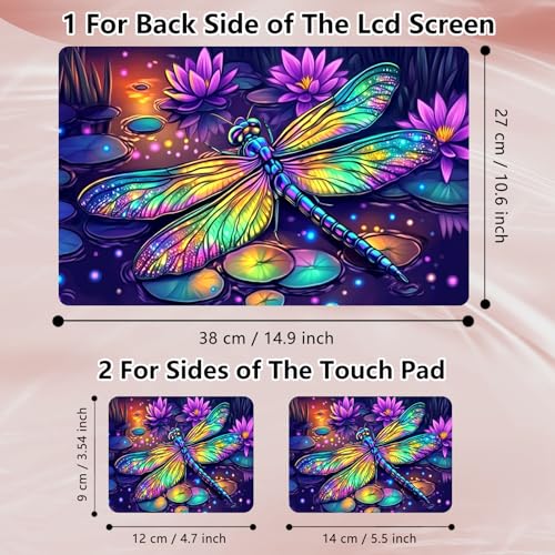Laptop Skin Sticker Decal 12" 13" 13.3" 14" 15" 15.6",Waterproof Scratch Resistant Vinyl,Reusable Easy to Apply,for MacBook HP Dell Notebooks Netbooks Laptop,2 Wrist Pads,Colorful Dragonfly Lotus - color: Colorful Dragonfly Lotus