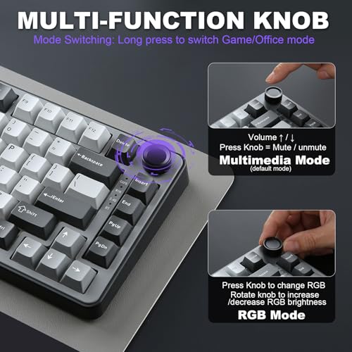 YUNZII B75 PRO Wireless Mechanical Gaming Keyboard | Custom 75% Layout with Knob,Gasket Mount,Hot Swap,Creamy Pre-lubed Switch,BT/USB-C/2.4G (Dark Grey, Milk Switch) - color: Dark Grey, size: Milk Switch