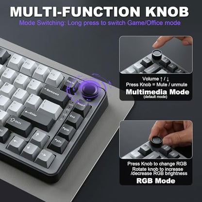 YUNZII B75 PRO Wireless Mechanical Gaming Keyboard | Custom 75% Layout with Knob,Gasket Mount,Hot Swap,Creamy Pre-lubed Switch,BT/USB-C/2.4G (Dark Grey, Milk Switch) - color: Dark Grey, size: Milk Switch