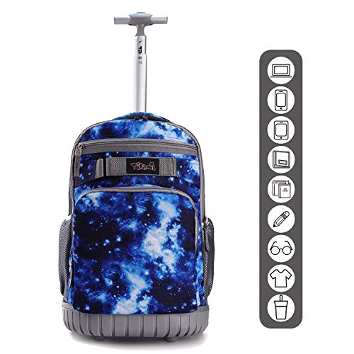 Tilami Rolling Backpack 18 inch Wheeled Laptop Backpack School College Student Travel Trip Boys and Girls, Galaxy Blue - color: Galaxy Blue