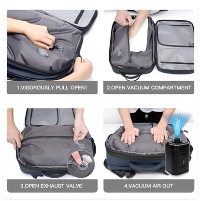BANGE Backpack with Anti-Theft Vacuum Compression Travel Backpack,Expandable Backpacks with Pump for Airplanes - color: Blue
