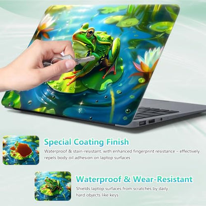 Laptop Skin Sticker Decal 12"-15.6" Universal Laptop/Notebook/Netbook Vinyl - Waterproof Scratch Resistant,Fits HP Dell Lenovo MacBook,2 Free Wrist Pads,Easy Apply & Remove,Cute Frog Lotus - color: Cute Frog Lotus