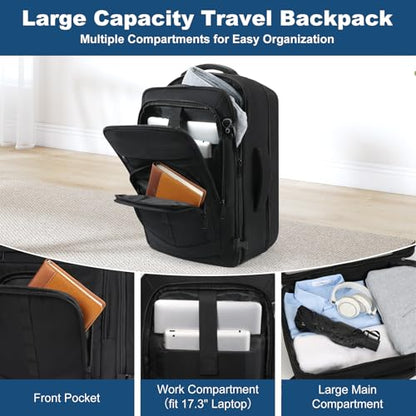 Travel Backpack,Carry on Backpack Expandable 40-50L with USB Cable Port,Fits 17.3 Inch Laptop Notebook,Water Resistant Business Travel Laptop Backpack for Men Women Weekend Trips,Daily Travel,Black - color: Black