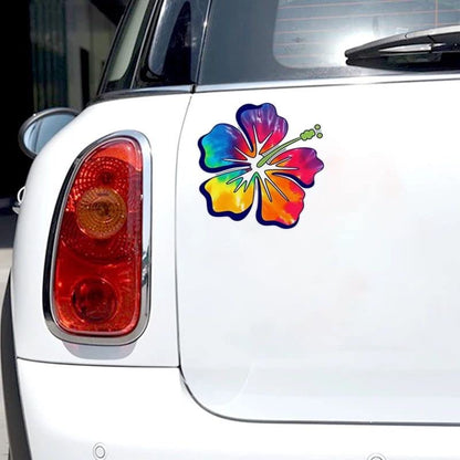 MAKTEM Hibiscus Rainbow Tropical Flower Stickers Decal for Car, Hawaiian Flower Holographic Vinyl Decal for Car, Window, Bumper (Rainbow) - color: Rainbow