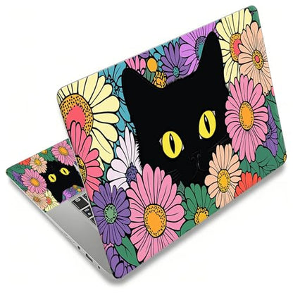 Laptop Skin Sticker for 12.1”-15.6“ Laptops (Fits 13”, 13.3”, 14”, 15”, 15.4”) | Protective Universal Reusable Vinyl Art Decal Cover | Waterproof & Scratch-Resistant-Black Cat in the Flowers - color: Black Cat in the Flowers