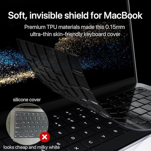 Soonjet Ultra Thin Keyboard Cover for MacBook Pro 14 16 & MacBook Air 13 15 | Premium TPU Protector for MacBook Pro 14/16 M1-M5 Pro/Max and MacBook Air 13/15 M2-M5, Touch ID Cutout, US ANSI Layout - color: Smokey(Surround Touch ID)