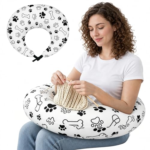 Ergonomic U-Shaped Gaming & Lap Pillow for Crocheting - Cute Dog Paws Crochet Pillow with Elbow & Arm Support, Lap Desk Pillows for Reading, Playing or Crocheting, Suitable for Adults - White - color: White