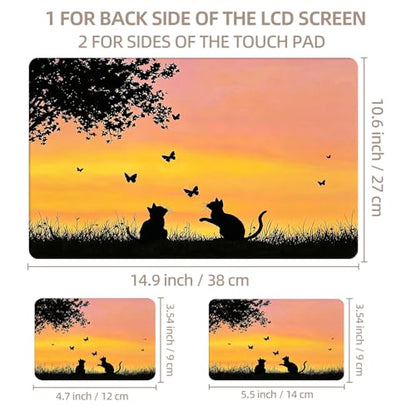 Universal Laptop Skin Sticker for 12/13/14/15.6 Inch Laptops, Reusable Vinyl Laptop Decal Cover, Waterproof Scratch Resistant Notebook Skin with 2 Wrist Pads,Two Cats Butterflies - color: Two Cats Butterflies