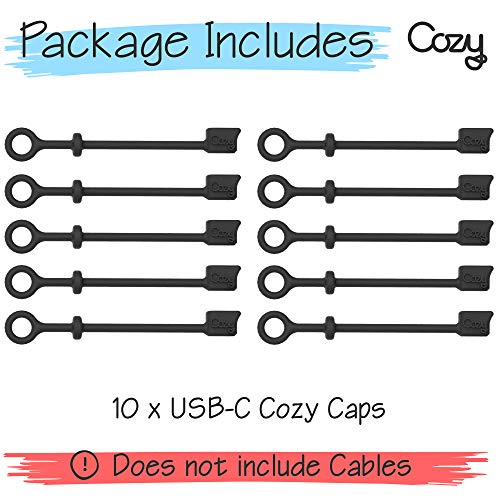 Cozy USB C Cable Caps, Dust Protection Covers with Tether, Travel Portable, Black, 10 Pack - color: USB-C (10) Black