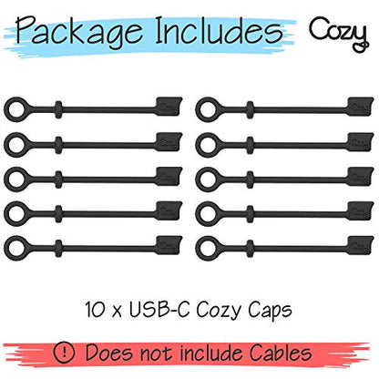 Cozy USB C Cable Caps, Dust Protection Covers with Tether, Travel Portable, Black, 10 Pack - color: USB-C (10) Black