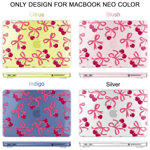 Compatible with MacBook Neo 13 inch (2026 Release A3404) (A18 Pro) with Liquid Retina Display, Printed Slim Protective Case with Screen Protector & Keybaord Cover, Red Cherries - color: Red cherries