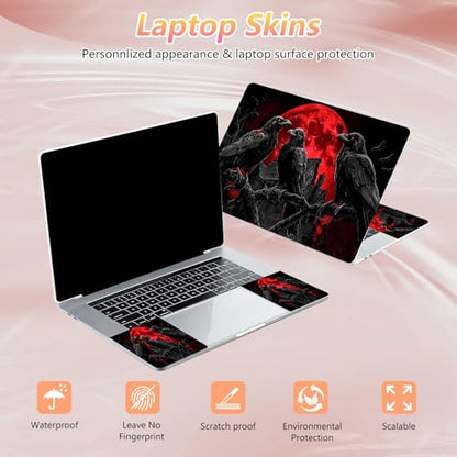 Laptop Skin Sticker Decal 12" 13" 13.3" 14" 15" 15.6",Waterproof Scratch Resistant Vinyl,Reusable Easy to Apply,for MacBook HP Dell Notebooks Netbooks Laptop,2 Wrist Pads,Black Crow Moon - color: Black Crow Moon