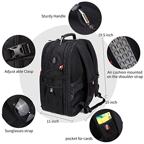 SHRRADOO Extra Large Travel Laptop Backpack for Men, Work College Backpacks | Fit 17 Inch Laptops, with Combination Lock, Carry On Flight Approved, Men Women Business Backpack,Bookbag School Backpack - color: Black