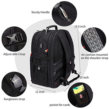 SHRRADOO Extra Large Travel Laptop Backpack for Men, Work College Backpacks | Fit 17 Inch Laptops, with Combination Lock, Carry On Flight Approved, Men Women Business Backpack,Bookbag School Backpack - color: Black