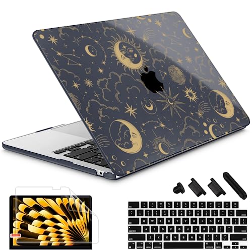 Tuiklol for MacBook Air 13 inch Case M5 2026 M4 2025 M3 2024 M2 2022 Release Model A3449 A3240 A3113 A2681,Plastic Hard Shell Cover for MacBook Air 13.6 with Touch ID, Moons and Stars - color: Moons and stars