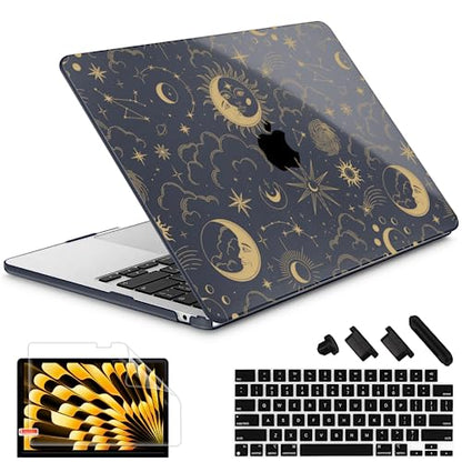 Tuiklol for MacBook Air 13 inch Case M5 2026 M4 2025 M3 2024 M2 2022 Release Model A3449 A3240 A3113 A2681,Plastic Hard Shell Cover for MacBook Air 13.6 with Touch ID, Moons and Stars - color: Moons and stars