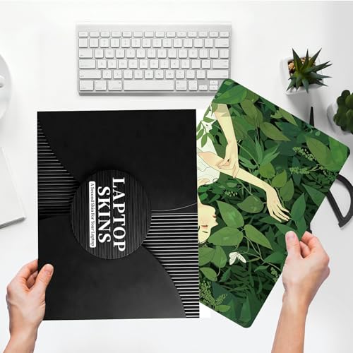 Universal Laptop Skin Sticker with 2 Wrist Pad Skins, Waterproof Scratch Resistant Vinyl Laptop Cover Decal, Cut to Fit for 11–15.6 Inch MacBook HP Dell Lenovo, Green Plant Girl - color: Green Plant Girl