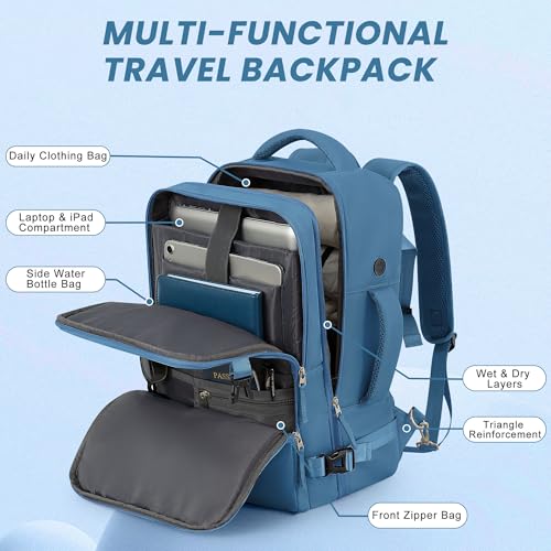 Sinaliy Travel Backpack, TSA Carry on Flight Approved Backpack | Waterproof 17.3 Inch Laptop Backpack with Multi-Pockets, Personal Item Travel Bag for Men Women, Deep Blue - color: Deep Blue, size: X-Large