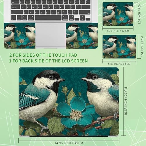 Laptop Skin Sticker Decal, Universal Protective Cover Fit 12 13 14 15.6 Inch Notebook, Reusable Water-Resistant Vinyl Decal w/ 2 Wrist Pads for Business Travel Office, Green Hummingbird Flower - color: Green Hummingbird Flower