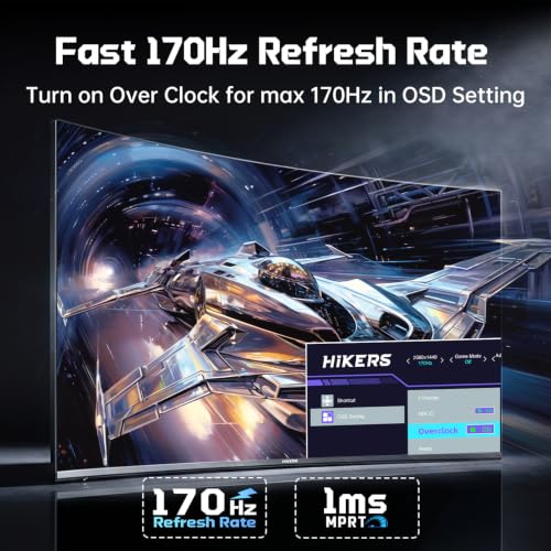 Hikers 27 Inch Curved Monitor 170Hz 144Hz, 2K 1440P Computer Gaming Monitor with HDMI 2.1×2 DP 1.4×1, AI CrossHair Fast VA 4000:1 Contrast, for FPS Games and Work (G27H1Q, Includes One HDMI 2.1 Cable) - size: 27 inch