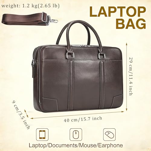 Leather Laptop Bag for Men Briefcase Fits 15.6 Inch Notebook Portable Shoulder Messenger Crossbody Bag for Travel Office - color: 824-coffee