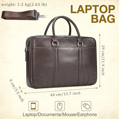Leather Laptop Bag for Men Briefcase Fits 15.6 Inch Notebook Portable Shoulder Messenger Crossbody Bag for Travel Office - color: 824-coffee
