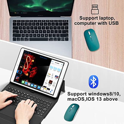 Wireless Bluetooth Mouse for iPad/MacBook Pro/Air/Laptop/pc Rechargeable Silent Mouse Portable Slim for Surface Pro/Lenovo/Samsung Tablet (Jade Green) - color: Jade Green