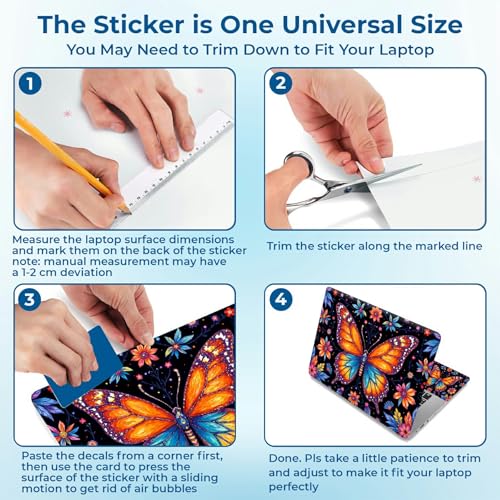 Reusable Universal Laptop Skin Sticker, Cut to Fit for 11.6–15.6 Inch Laptops, Waterproof Protective Film, No-Residue - Rainbow Butterfly - color: Rainbow Butterfly