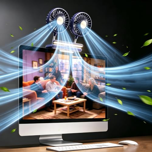 Binguowang Video Conference Lighting fan for Monitor Clip On Dark Blue | Personal Cooling,Flip-Open Anti-shake Lighting for Office Working,Home Workspaces,Distance Learning and Live Streaming - color: Dark Blue