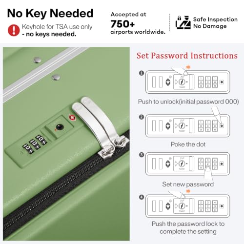 mixi 24 Inch Checked Luggage PC Hard Shell Suitcase Top Opening Aluminum Frame Travel Suitcases with Wheels, Avocado Green - color: Avocado Green, size: 24 Inch
