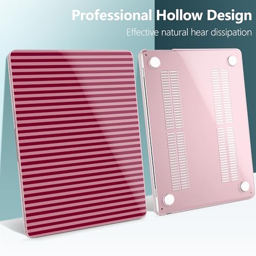 for MacBook Air 13 Inch (13.6 Inch) Case, M5/M4/M3/M2 Chip 2026 2025 2024 2023 2022, Hard Plastic Printed Cover with Screen Protector & Keyboard Cover & Dust Plugs, Red & Pink Stripes - color: Red & Pink Stripes