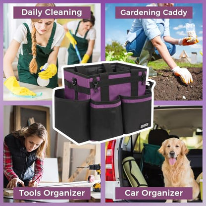 SCAVATA Compact Wearable Cleaning Caddy with Handle & Shoulder Straps | Small Cleaning Supplies Organizer, Under Sink & Car Cleaning Tools Storage Bag for Housekeepers Cleaners, RoyalPurple - color: RoyalPurple