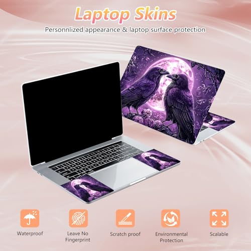 Laptop Skin Sticker Decal 12" 13" 13.3" 14" 15" 15.6",Waterproof Scratch Resistant Vinyl,Reusable Easy to Apply,for MacBook HP Dell Notebooks Netbooks Laptop,2 Wrist Pads,Crow Couple Purple - color: Crow Couple Purple