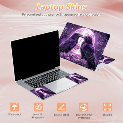 Laptop Skin Sticker Decal 12" 13" 13.3" 14" 15" 15.6",Waterproof Scratch Resistant Vinyl,Reusable Easy to Apply,for MacBook HP Dell Notebooks Netbooks Laptop,2 Wrist Pads,Crow Couple Purple - color: Crow Couple Purple