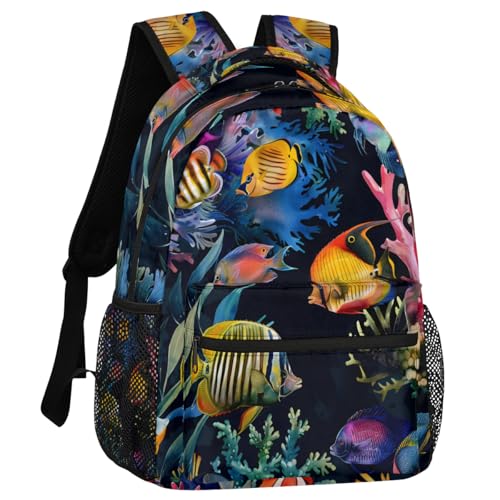Ocean Fish Backpack for Women Men Adults Shoulder Computer Laptop Backpack Sports Hiking Gym Workout Travel Casual Daypack - color: Multicolor 17