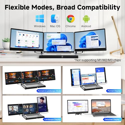 Laptop Screen Extender, 14" FHD 1080P Triple Portable Monitor for Laptops, Stretchable Base and Detachable Screen, Plug & Play, Monitor Extender for 13–17.3" Laptops, Compatible with Window/Mac/Chrome - size: 14" Triple Screen