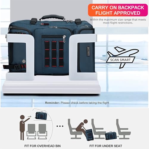 WITZMAN Carry on Travel Backpack for Men Airline Approved Fits 16" Laptop | Nylon 3 in 1 Luggage Duffle Bag with USB Charging Port, Shoe Compartment, For Weekend Getaway, Overnight Trip, B682 Blue - color: 04.blue