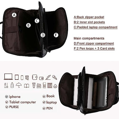 Leather Laptop Backpack, Women and Men Backpack Travel Business Work College Water Resistant Anti Theft Daypack Large fits for 15.6 inch Notebook Computer bag, Black… - color: 2302-black