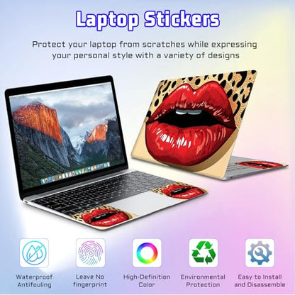 Universal Laptop Skin Sticker Decal, Compatible with MacBook HP Dell Lenovo 12"-15.6", Reusable Vinyl Notebook Cover 3PCS Set, High-Recognition Film-Red Lips Leopard Print Pop Art - color: Red Lips Leopard Print Pop Art