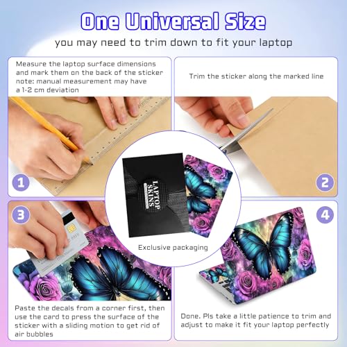 Universal Laptop Skin Sticker Decal, Compatible with MacBook HP Dell Lenovo 12"-15.6", Reusable Vinyl Notebook Cover 3PCS Set, High-Recognition Film-Blue Butterfly with Pink Rose - color: Blue Butterfly with Pink Rose