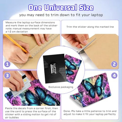 Universal Laptop Skin Sticker Decal, Compatible with MacBook HP Dell Lenovo 12"-15.6", Reusable Vinyl Notebook Cover 3PCS Set, High-Recognition Film-Blue Butterfly with Pink Rose - color: Blue Butterfly with Pink Rose