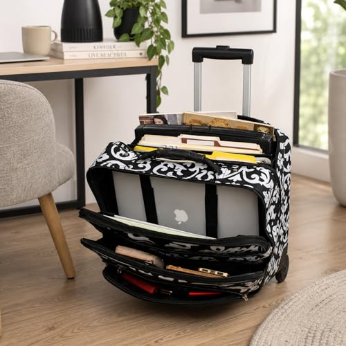 World Traveler Rolling 17-Inch Laptop Briefcase Computer Case - Black Trim Damask - color: Black Trim Damask