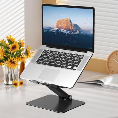 Tonmom Adjustable Laptop Stand for Desk, Metal Foldable Laptop Riser | Portable Laptop Holder, Ventilated Cooling Computer Notebook Stand Compatible with 10-17.3” Laptops