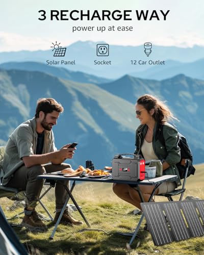 Solar Powered Generator 200W Peak/100W Rated, Portable Generator Power Station with Solar Panels 40W Included, 146Wh Solar Power Bank with AC Outlet 110V for Home Use Camping Outdoor Adventure