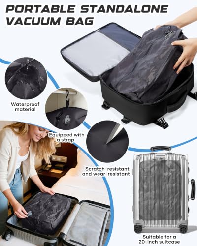Travel Backpack for Women Men with Compression Vacuum Storage Bag & Electric Pump, Flight Approved Carry On Backpack, Frontier Spirit Airlines Personal Item Bag 18x14x8, Black - color: Black