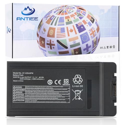 ANTIEE CF-VZSU0PW CF-VZSU0PR Laptop Battery Replacement for Panasonic TOUGHBOOK CF54 CF-54 Mk1 Series 54 Gloved Multi Touch, 54 Prime CF-VZSUOPW CF-VZSU0GW CF-VZSU0KR 46Wh 4200mAh - size: 5.5*2.8*0.7inch Cf-54