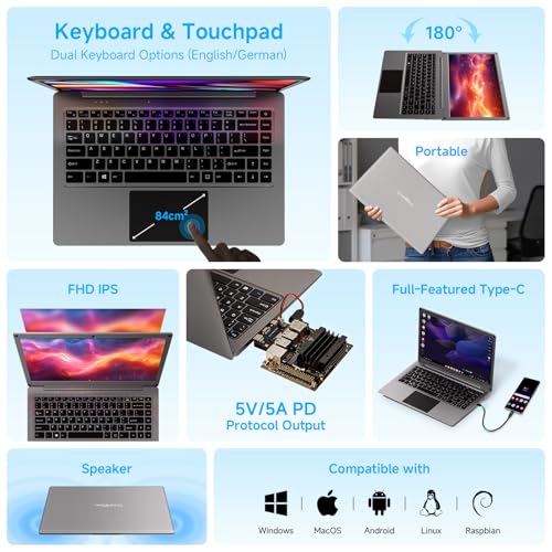 ELECROW 14 Inch Portable Monitor with Keyboard with RPi5 & Jetson Adapters | 1080P Lapdock Display with Built-in Battery Compatible with Raspberry Pi, PC, Phone, Mac, Game Console