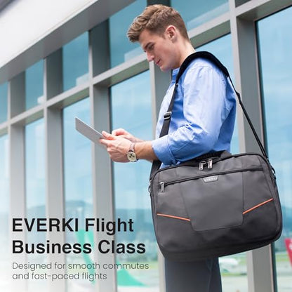 EVERKI Flight Business Laptop Briefcase Bag - Travel Checkpoint Friendly & Heavy Duty Laptop Briefcases for Men, Business Travel Bag with Lap top Compartment up to 16", 15L Capacity (EKB419), Black
